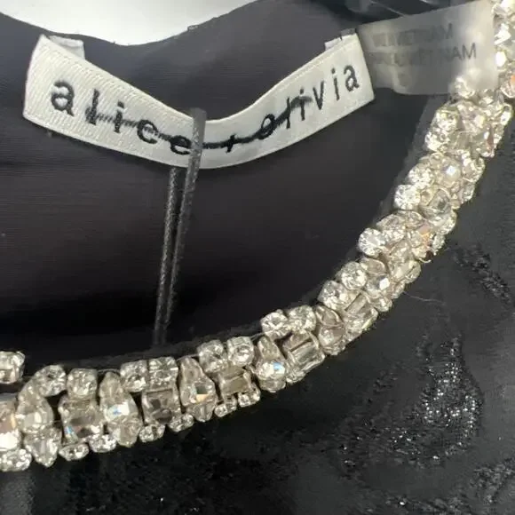 $695 Alice + Olivia Ellis Embellished Mini Black Sleeveless Dress Size 10 - Picture 14 of 14